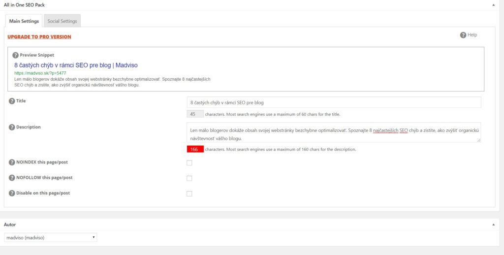 SEO nastavenia