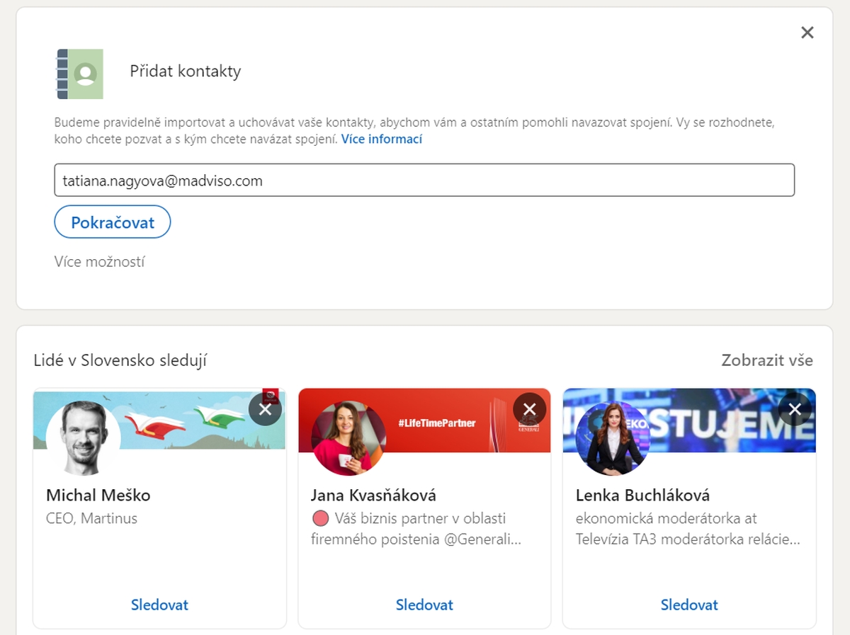 LinkedIn ponúka možnosť synchronizovať existujúce kontakty