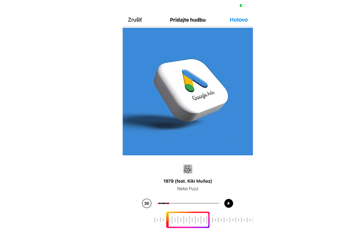 Výber skladby na Instagrame